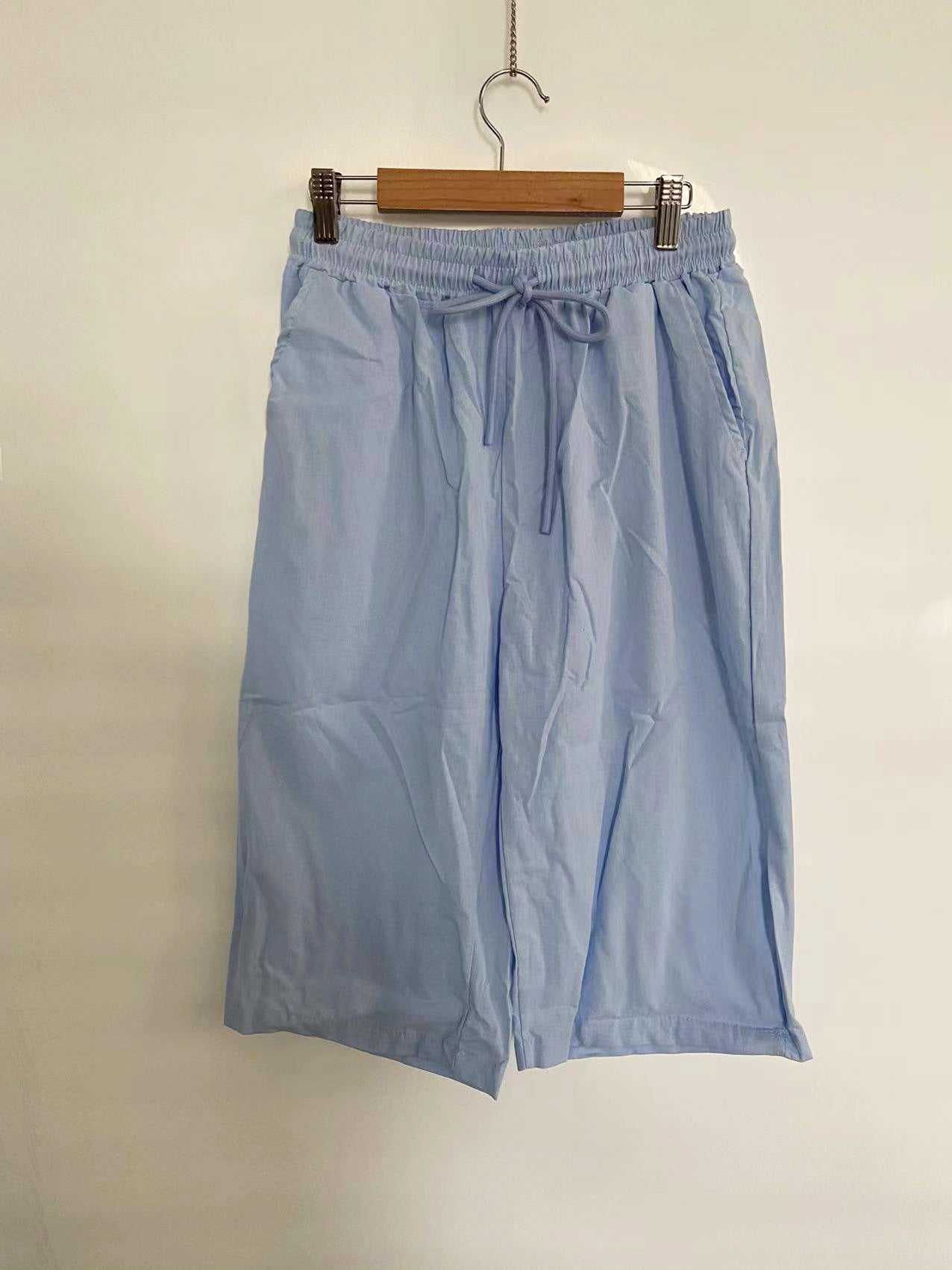 Pantalon à poches élastiques en coton et lin
