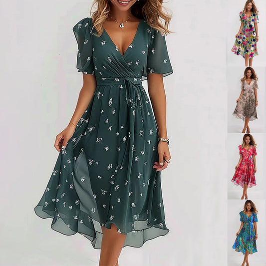 Robe en mousseline imprimée à manches courtes