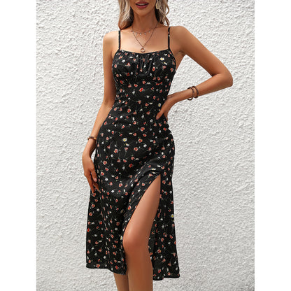 Robe longue à pois fendue et élégante pour l'été